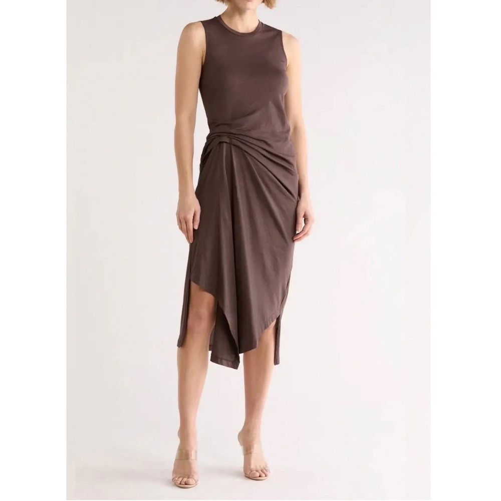 AllSaints Rivi Sleeveless Draped Midi Dress Bottle Brown US